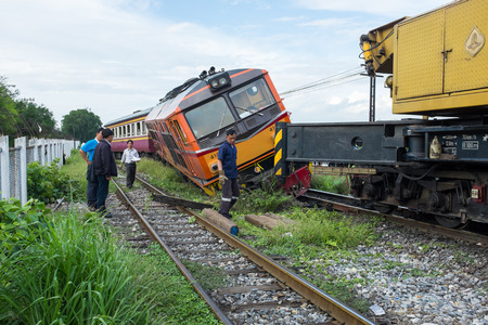 BANGKOK THAILAND - JULY 31, 2014  train acciden fail of track near Bang Sue stationのeditorial素材