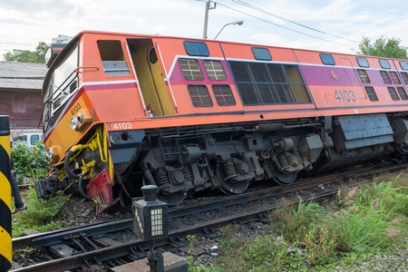 BANGKOK THAILAND - JULY 31, 2014  train acciden fail of track near Bang Sue station