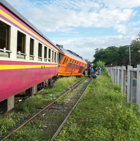 BANGKOK THAILAND - JULY 31, 2014  train acciden fail of track near Bang Sue stationのeditorial素材
