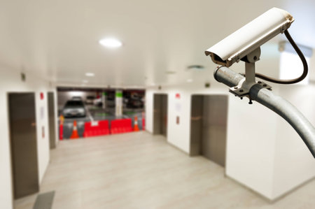 CCTV operating in car park building with elevator