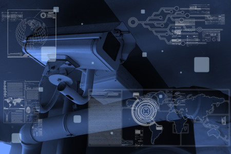 CCTV Camera technology on screen displayの写真素材