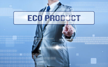 businessman making decision on eco productの写真素材