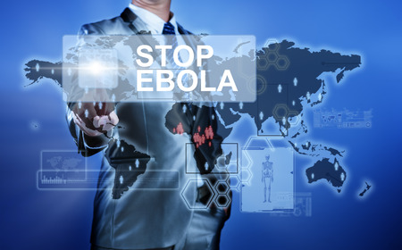 Man in suit making decision on stop ebolaの写真素材