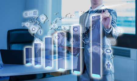 Businessman woking with globalization marketing conceptの写真素材