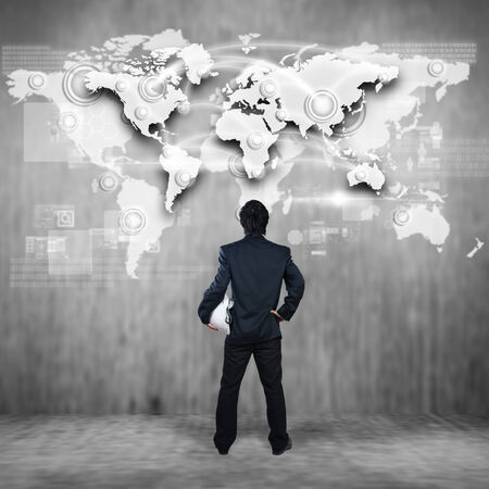 Businessman working on digital virtual screen, construction business conceptualの写真素材