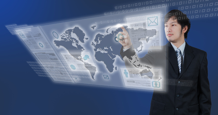 businessman working on 3D digital virtual screen business strategy conceptの写真素材