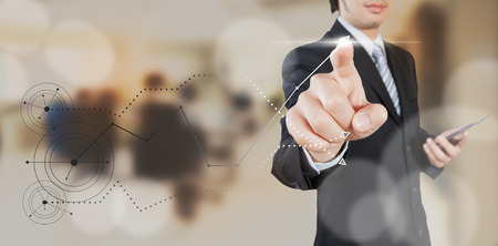 businessman hand working on digital virtual screen, business strategy conceptの写真素材