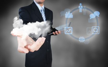 Businessman working on cloud computing business security conceptの写真素材