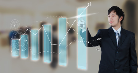 Businessman making decision digital 3d objectの写真素材