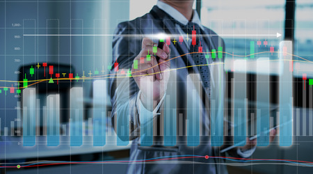 businessman drawing chart, stock marketing conceptの写真素材