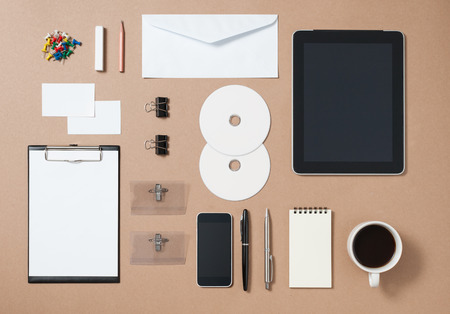 Mock up template of stationary and electronic tools in every day lifeの写真素材