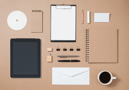 Mock up template of stationary and electronic tools in every day lifeの写真素材
