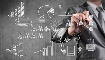 businessman working with new modern computer show social network structure as conceptの写真素材