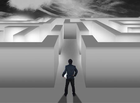 Businessman with maze, business concept of decision makingの写真素材