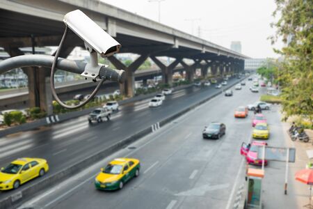 CCTV camera or surveillance operating on traffic roadの写真素材
