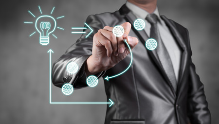 businessman working with new modern computer show social network structure as conceptの写真素材