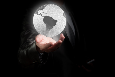 Businessman wirking with globalization concept, show South America Continentの写真素材