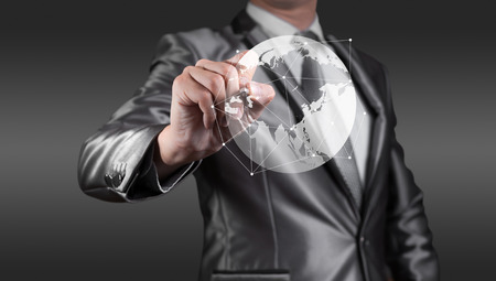 businessman working with new modern computer show social network structure as conceptの写真素材
