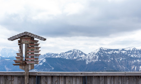 Sign with mountains named, travelling conceptの写真素材