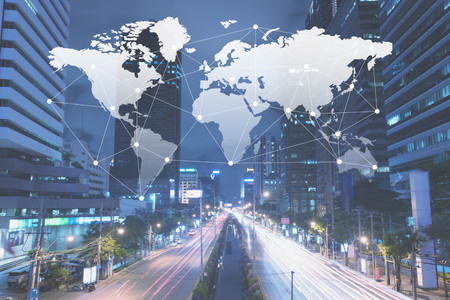City with concection line, technology conceptual, internet globalization conceptの写真素材
