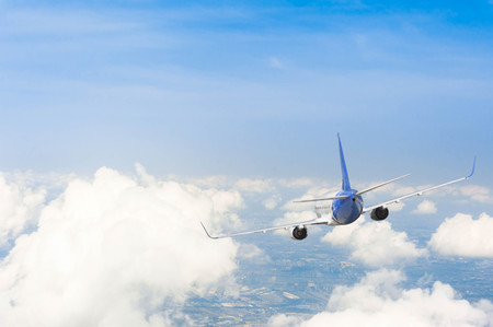 Airplane with background of cloudy sky, exploration conceptualの写真素材