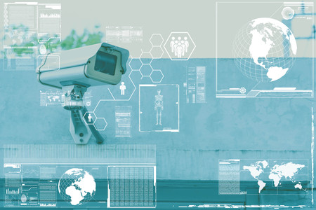 CCTV Camera technology on screen displayの写真素材