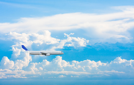 Airplane with background of cloudy sky, exploration conceptualの写真素材