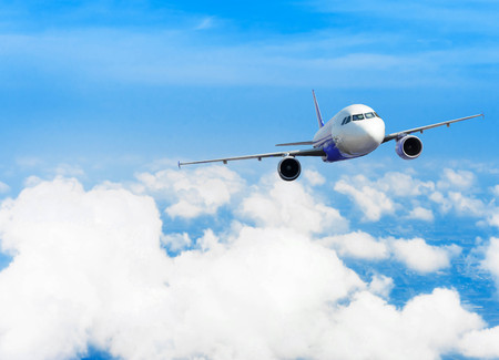 Airplane with background of cloudy sky, exploration conceptualの写真素材