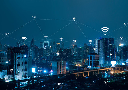 City with connected line, internet of things conceptual