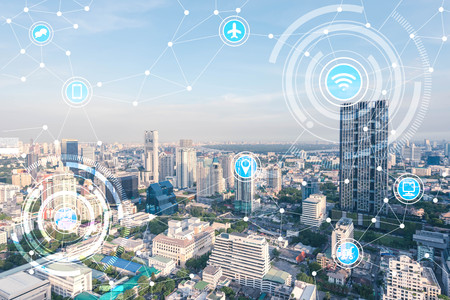 smart city and wireless communication network, IoT(Internet of Things), era of internet, internet of every things, internet in every day lifesの写真素材