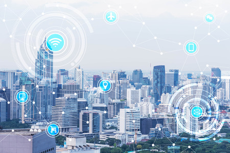 smart city and wireless communication network, IoT(Internet of Things), era of internet, internet of...