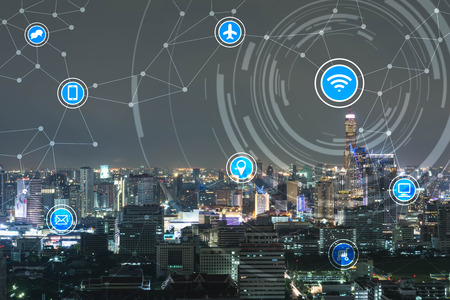 smart city and wireless communication network, IoT(Internet of Things), era of internet, internet of every things, internet in every day lifesの写真素材