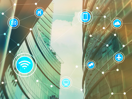 Smart city with communication icons, internet of things conceptualの写真素材