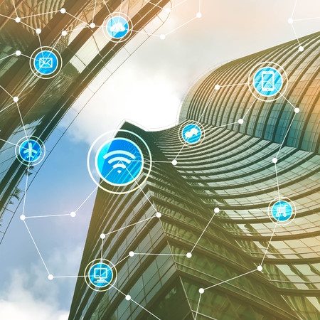 Smart city with communication icons, internet of things conceptualの写真素材