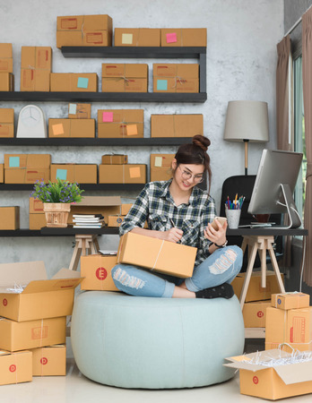 Young entrepreneur, teenager business owner work at homeの写真素材