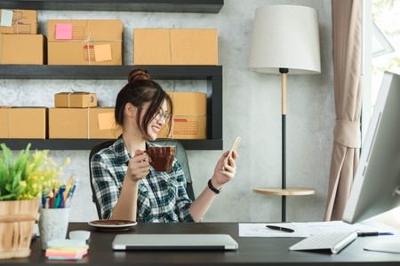 Young entrepreneur, teenager business owner work at homeの写真素材