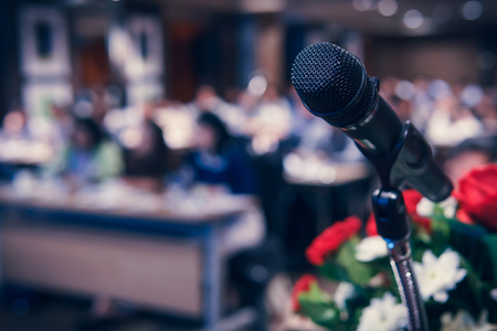 Wireless microphone in seminar roomの写真素材