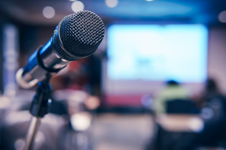 Wireless microphone in seminar roomの写真素材