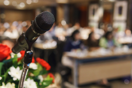 Wireless microphone in seminar roomの写真素材