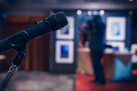 Wireless microphone in seminar roomの写真素材