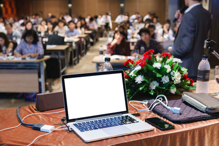 Blank screen of laptop used for presentation in seminarの写真素材