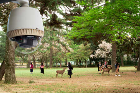 CCTV Surveillance camera operating on public park in japan