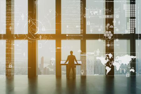 businessman with interface of technology, business technology conceptualの写真素材