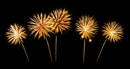 Set of Isolate fireworks on black backgroundの写真素材