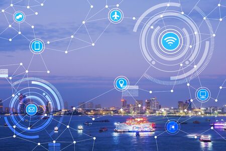 Smart city conceptual of internet and icons of technology in everyday lifeの写真素材