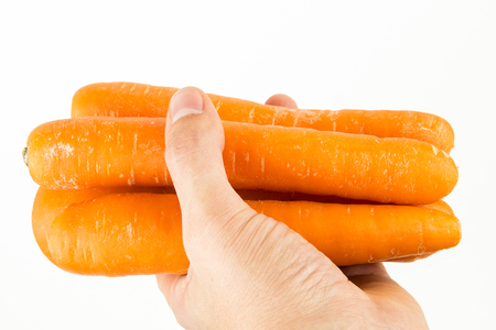 human hand holding a fresh carrot. Healthy food, dietの写真素材