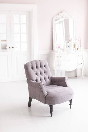 Gray vintage chair in the luxurious interior of the living room. Soft focus.の写真素材