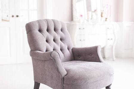 Gray vintage chair in the luxurious interior of the living room. Soft focus.の写真素材