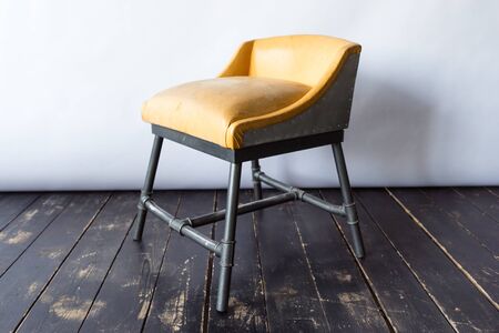 Metal chair with leather seat in loft style.の写真素材
