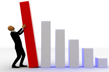 3d Business Man Wearing Coat And Tie Arranging Bar Graph In Proper Manner Concept On White Isolated Backgroundの写真素材